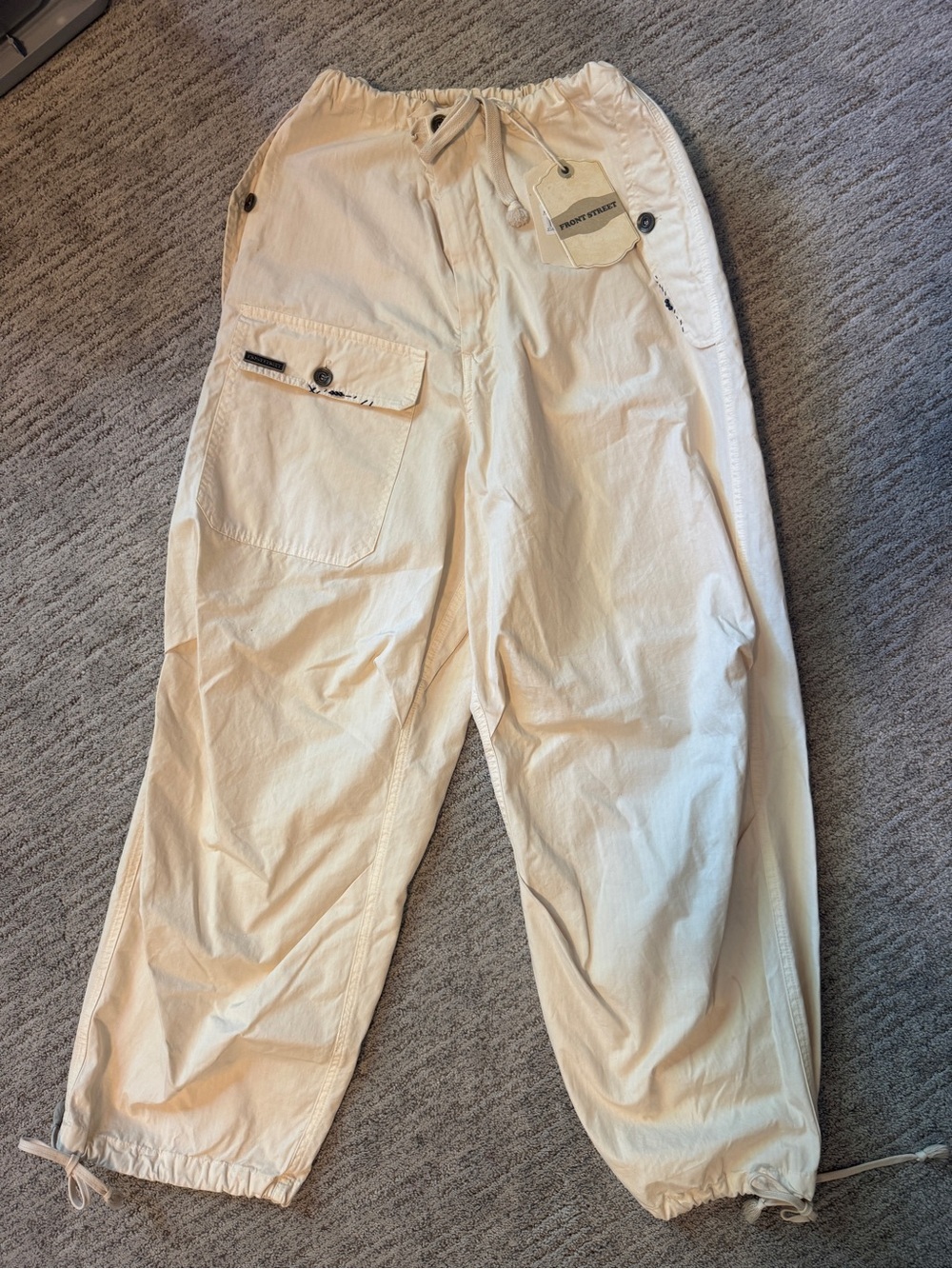 Front Street 8 NWT Ivory Beige Cargo Jogger Pants Euro Style Made in Italy Med